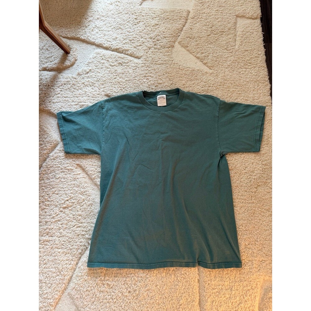 Vintage 90s Tultex Blank T-Shirt X-Large Faded Teal Green Cotton Plain Tee XL